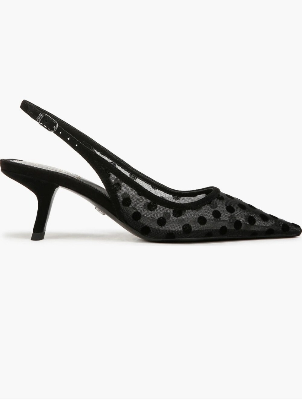 Sam Elderman Black Polka Dot Mesh Slingback Kitten Heel Size 8